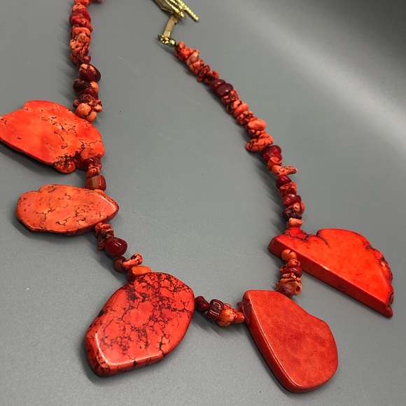 Orange Turquoise Freeform Flat Slab Necklace - Picture 2 of 10